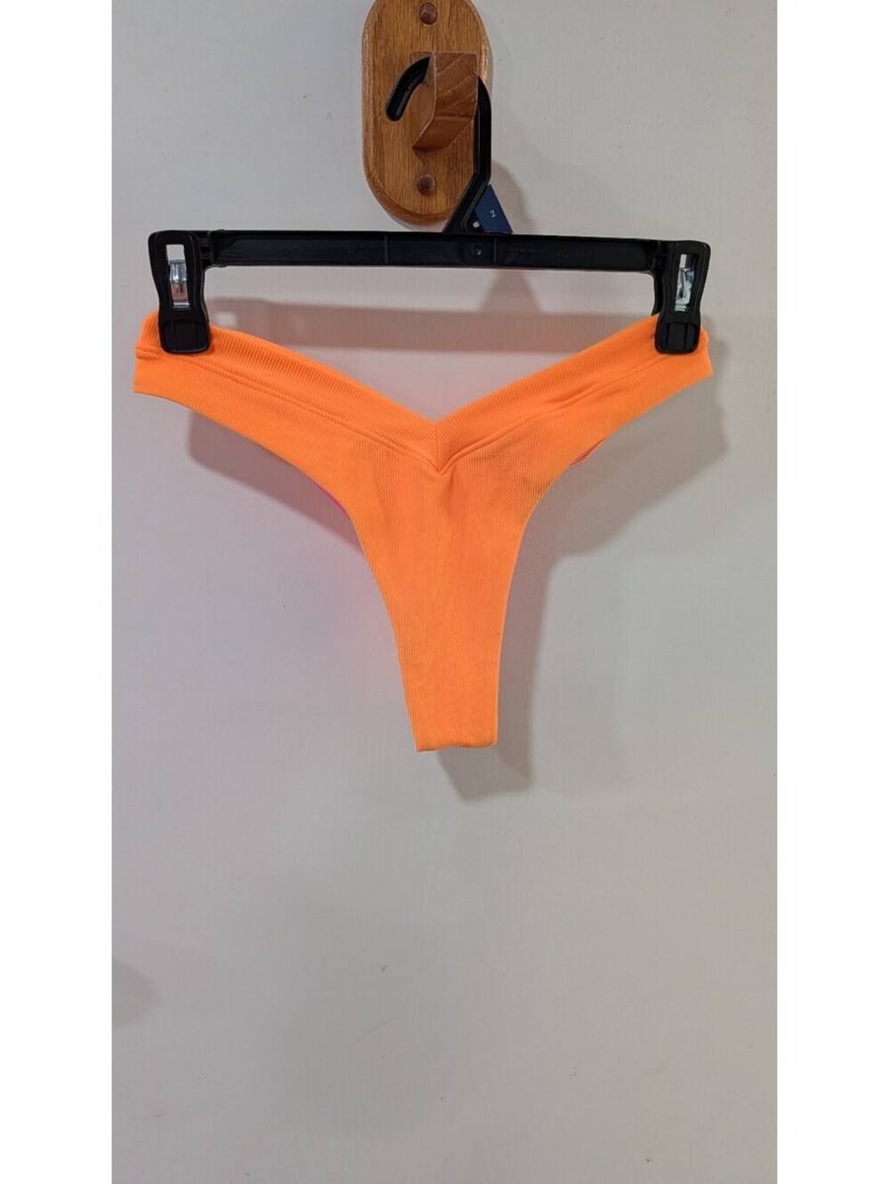 OneOne Orange and Pink Colorblock Thong Bikini Bottom Medium